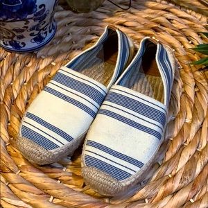 Tory Burch Flat Espadrilles Blue and White Stripes